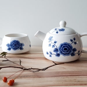 코발트블루 모란 다기 세트, 도우