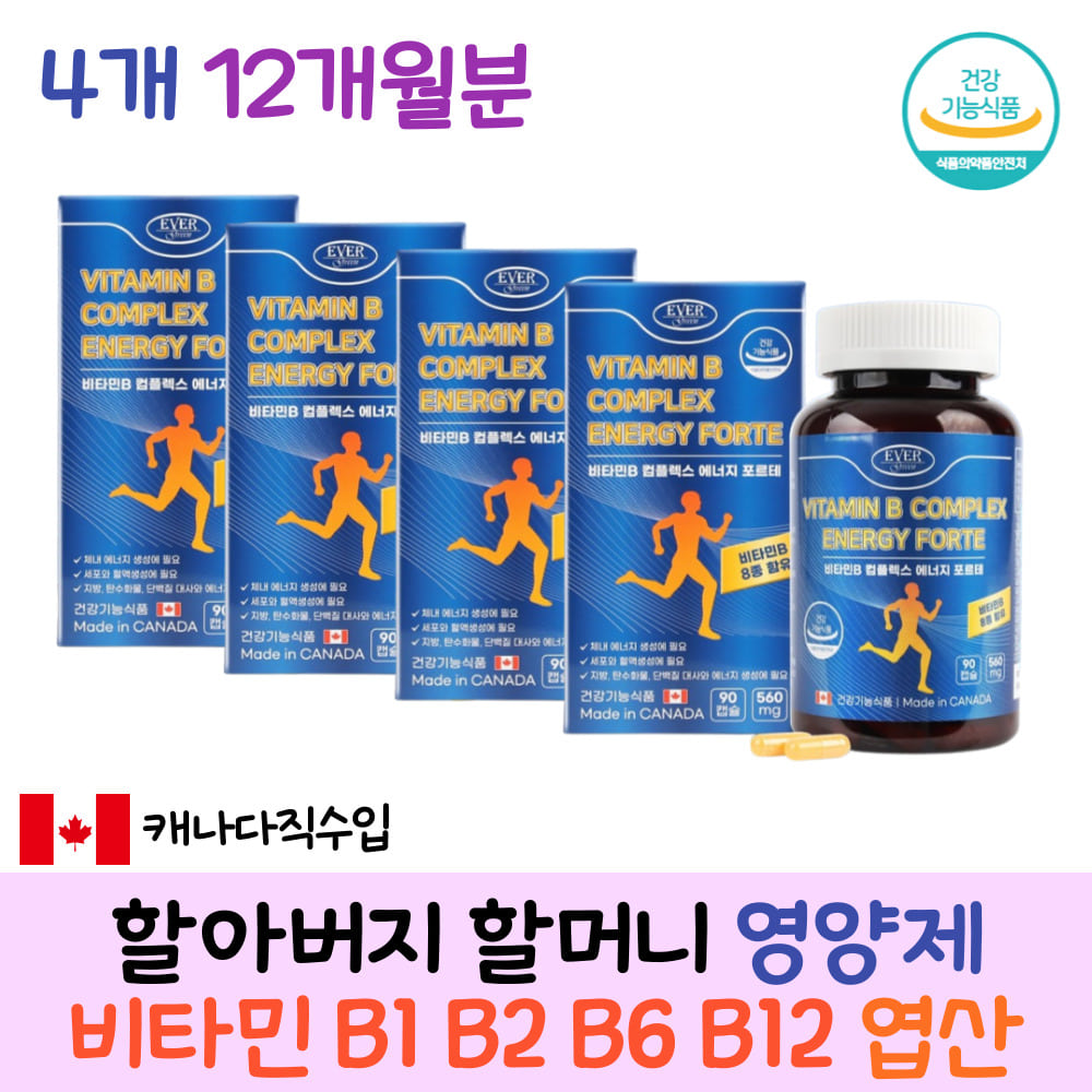 할머니 할아버지 멀티 비타민B군 엽산 판토텐산 영양제 캐나다 직수입 건강기능식품 나이아신 비오틴 B12 B2 B6 컴플렉스 에너지 보충제