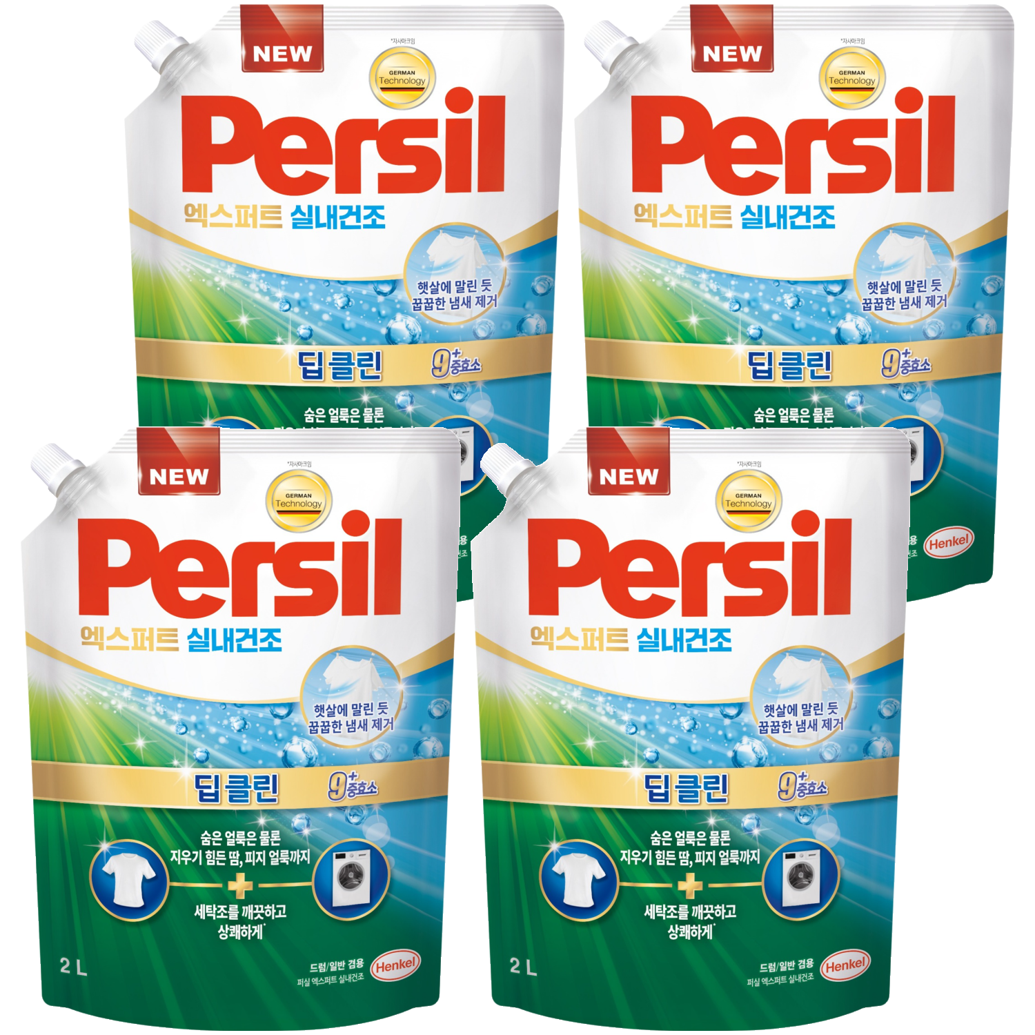 퍼실 딥클린 9중효소 실내건조 일반용 액상세제 리필 2L, 4개