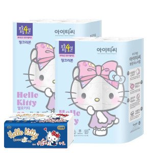 아이티씨 헬로키티 핑크리본 4겹 60롤+팝업티슈110매 화장지