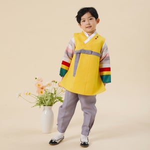 아가명주 새봄삼색 남아 키즈 주니어 어린이 아동한복 세트