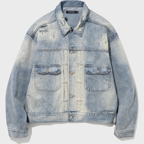 [낫포너드] Dirty Wash Destroyed Denim Jacket - Light Blue