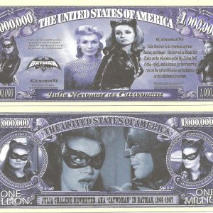 노벨티 달러 캣우먼 줄리 뉴마 미국 여배우 밀리언 달러 지폐 X 2 배트맨 1960S