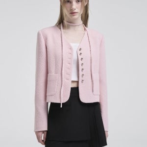 [에트몽] V-Neck Strap Tweed Jacket, Pink 5004101367