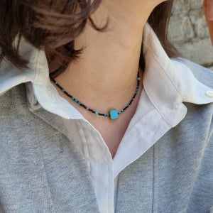 Bleu 터키 블루 원석 블랙 비즈목걸이, SUMMER HEARTS 썸머하츠