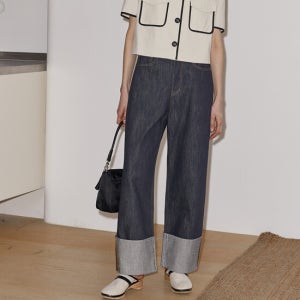 엔오르 [14차 리오더] Wide Roll Up Jean - Navy