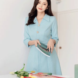 퍼레티 플랫카라 트리밍 포인트 벨티드 트위드 원피스