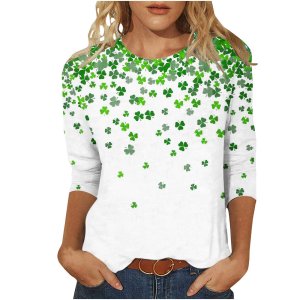 2024 성 패트릭 데이 셔츠 여성 3 4 소매 럭키 아일랜드 샴록 그래픽 티셔츠 루즈핏 귀여운 탑 레프리콘 모자 티셔츠 선물