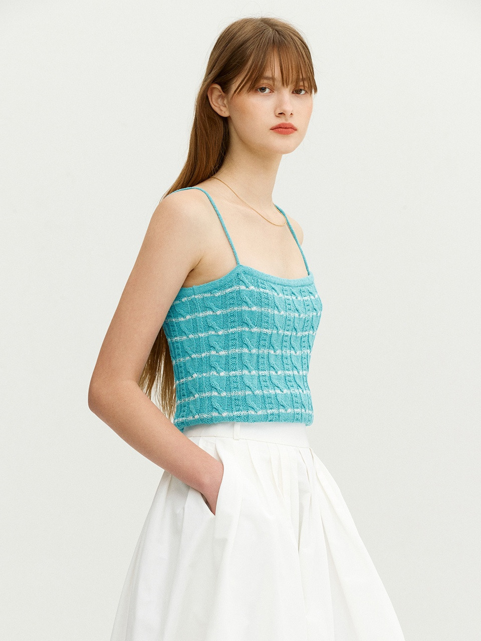 [앤유] ETNA Stripe sleeveless cable knit top (Sky blue&amp;Ivory stripe)