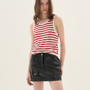 시스템 울 블렌드 스트라이프 슬리브리스 니트 탑 (Red)