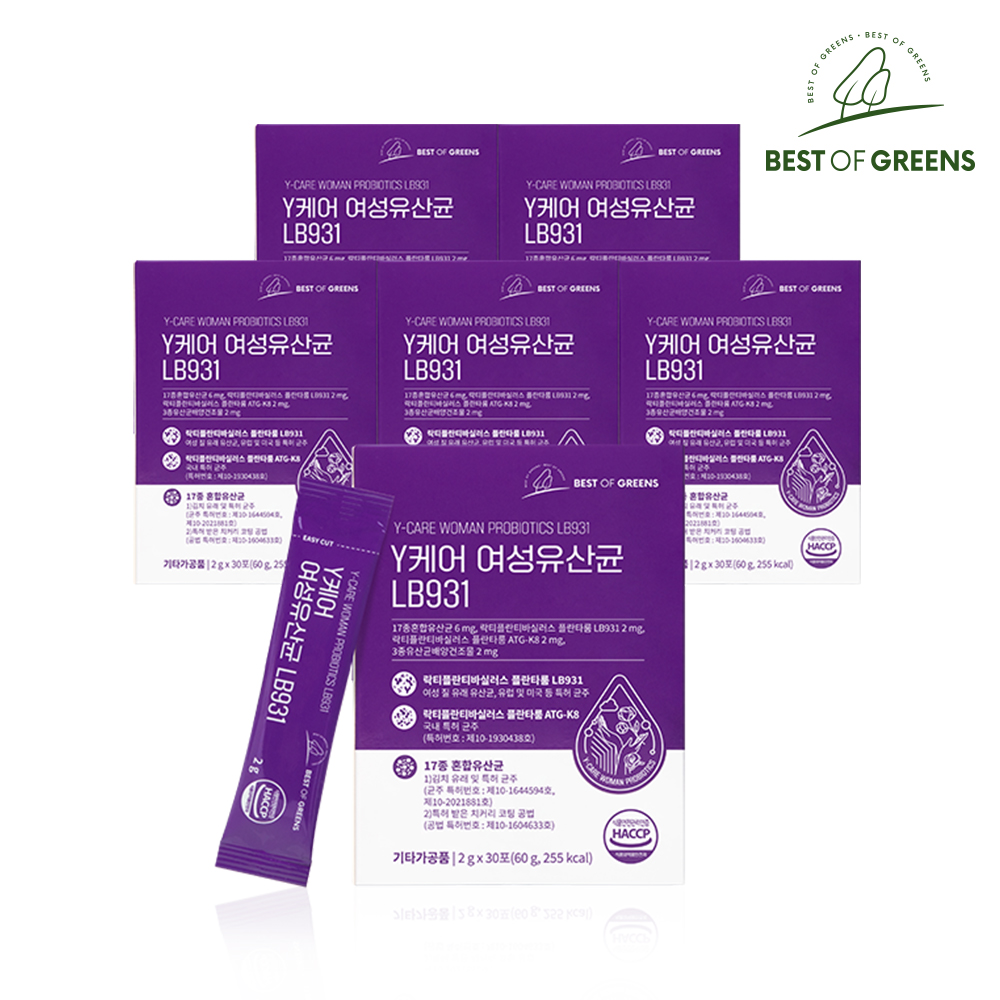 에버비키니 베스트오브<b>그린</b> 와이<b>케어</b> 여성 질 유래 유산균 LB931 6박스 총180포