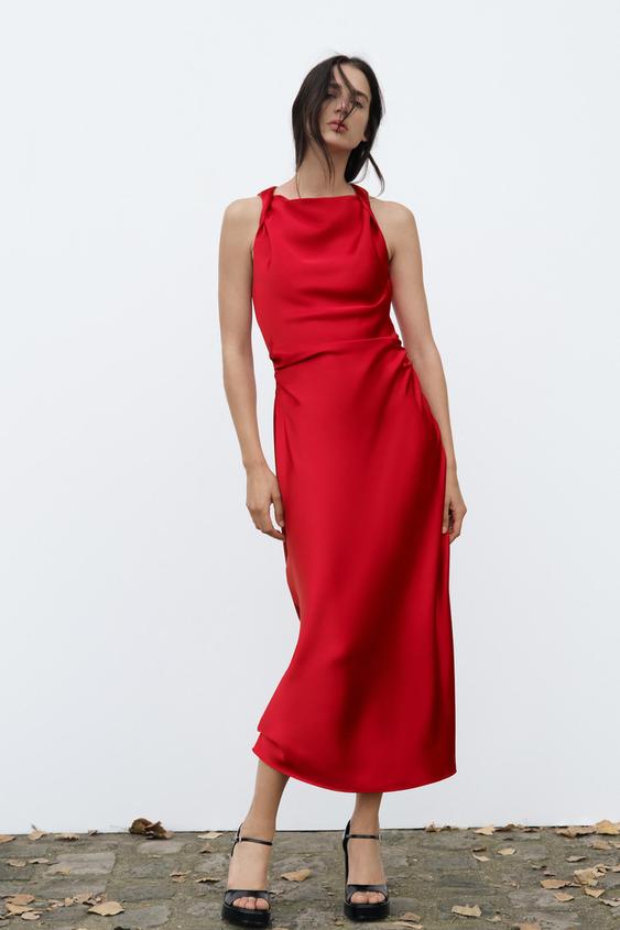 ZARA 자라 샤틴 미디 드레스 090 8372090 8372