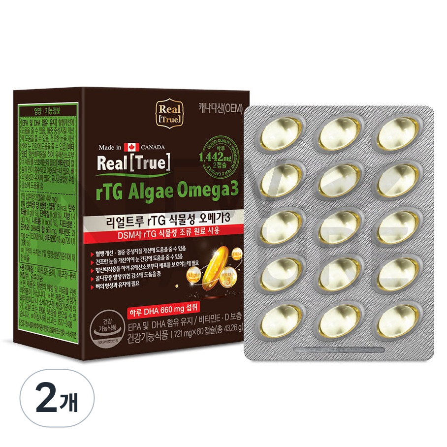 뉴네이처 <b>리얼트루</b> rTG 식물성 조류 <b>오메가3</b> 43.26g  60정  2개