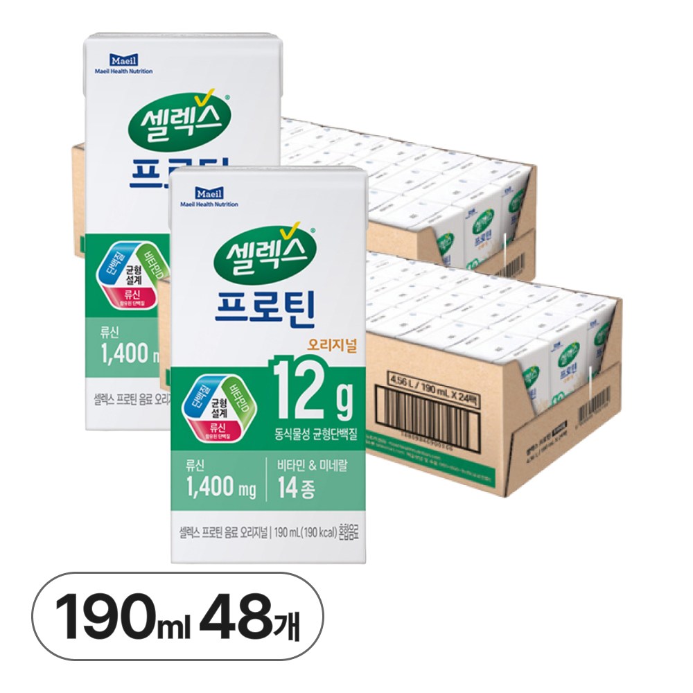 <b>셀렉스</b> 마시는 프로틴 오리지널 190ml x 48입  48개