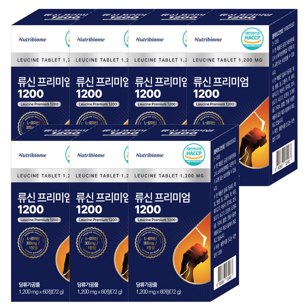 뉴트리바이옴(뉴바옴) 류신 프리미엄 1200 60 정 총 72000mg 아미노산 단백질 타블렛 <b>근육</b> l-leucine 산양유 루신 분리대두단백 분리유청단백  7개  60정