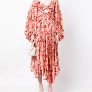 Acler 오로아 플로럴 프린트 플리츠 드레스 - 오렌지