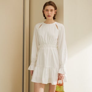[오앨] CUT-OUT DRAWSTRING MINI DRESS_IVORY