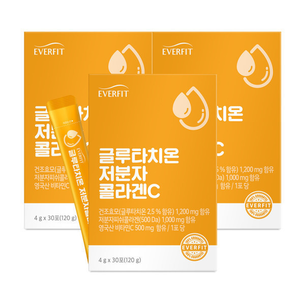 <b>에버핏</b> <b>에버핏</b> 글루타치온 어린 저분자 피쉬 <b>콜라겐</b> 비타민C 30포 3박스 / <b>먹는 엘라스틴</b> 히알루론산
