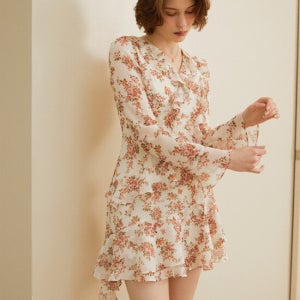 오앨 Asymmetric Ruffle Mini Dress_Vintage Flower