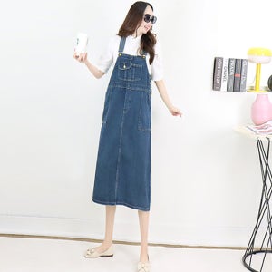 러블리 걸스 앞포켓 루즈핏 뒷트임서스펜더 데님 원피스[프린세스걸 세일 멜빵 롱 민소매 나시 뷔스티에 끈 블루 일자 h라인 미디 봄 여름 가을 고급 데일리룩 휴양지룩 바캉스룩 편한 