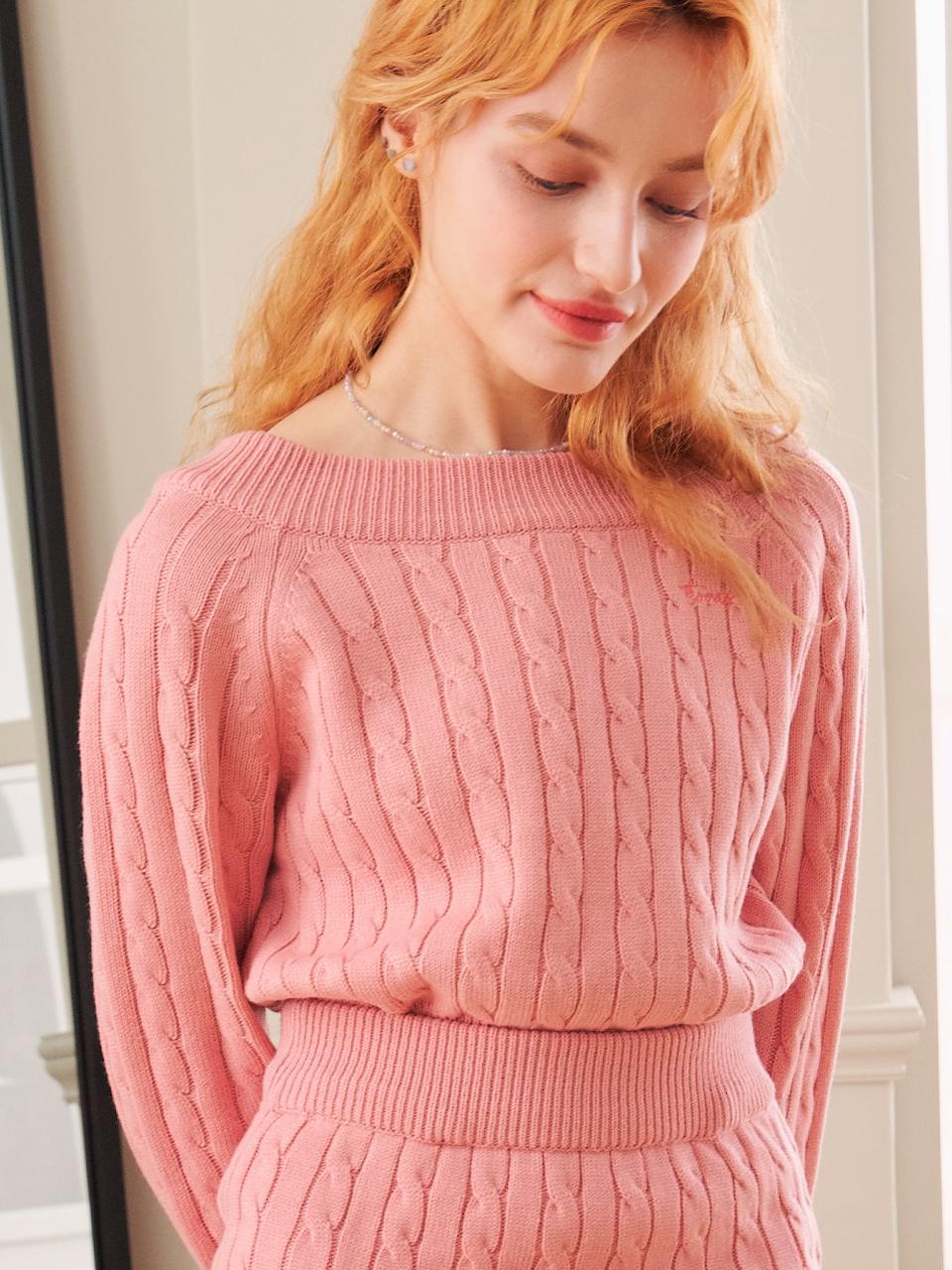 토바스 wool cable knit off the shoulder top