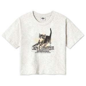 [벤힛] 어텐션 캣 크롭 반팔티 BLACK