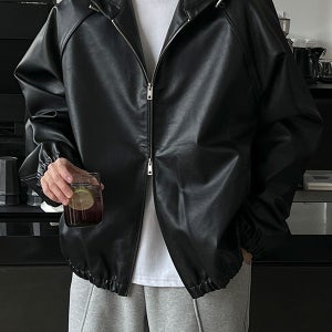 투웨이 스트링 레더 후드 자켓