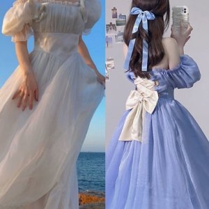 오프숄더 밴딩 프릴 드레스 컨셉의상 졸업사진 반티 코스프레