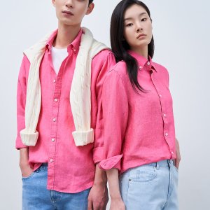 [빈폴멘] 남녀공용 리넨 솔리드 셔츠 - 핑크 분홍 BC4364C20X