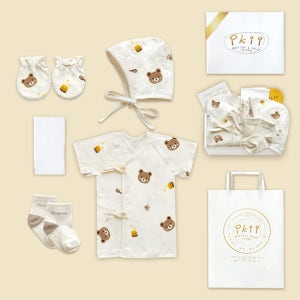 ikii 유아용 오가닉 배냇저고리 5종 출산 선물세트 반소매 선물포장 + 쇼핑백 FREE(신생아용) 곰