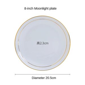 접시 세트Chinese Cerc Golden Rim Dinner Plate Set Hotel Bone Sum Minimalist Round Tableware  04 8-inch