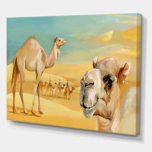 DesignQ Camels In The Desert Farmhouse 캔버스 벽 아트