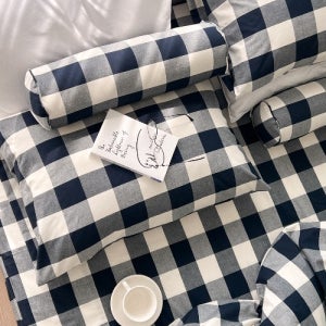빅깅엄체크 네이비 순면 이불커버 베개세트