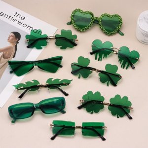 무테 레프리콘 의상 안경 성 패트릭의 날 샴록 선글라스 녹색 네 잎 클로버 안경 3 C