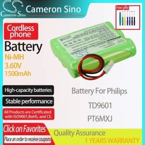 Philips TD9601 용 CameronSino 배터리 Bosch PT6MXJ 무선 전화 유선 1500mAh 3.60V Ni-MH 녹색에 적합