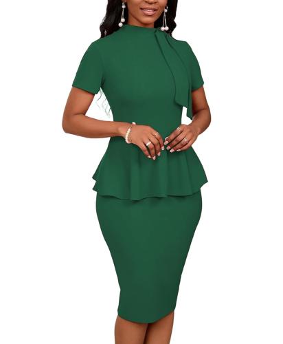 여성용 빈티지 교회 7부 소매 타이 넥 바디콘 워크 펜슬 미디 드레스 <b>5427</b>-3그린 1950S
