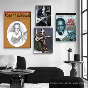 로버트 존슨 가수 기타 스타 연예인 월 아트 포스터 캔버스 포스터 및 프린트 캔버스 페인팅  홈 데코
