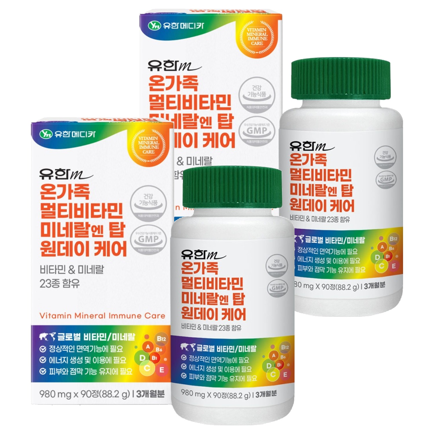 <b>유한메디카</b> 온가족 멀티비타민 미네랄 엔 탑 원데이 케어  90정  2개
