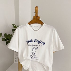 헤이븐 1 1 스딘 레터링 토끼 반팔 티셔츠