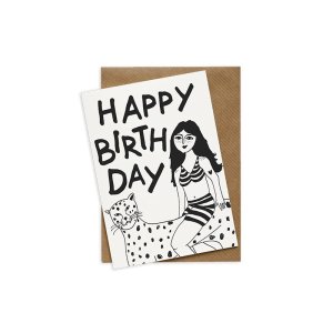 Happy Birthday Jaguar Girl Greeting Card해피 벌스데이 재규어 걸 그리팅 카드