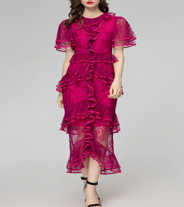 수입 여성의류 하객룩 명품스타일 블랙프라이데이 프릴 레이스 원피스