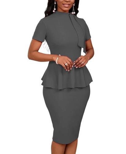 여성용 빈티지 교회 7부 소매 타이 넥 바디콘 워크 펜슬 미디 드레스 <b>5427</b>-3그레이 1950S