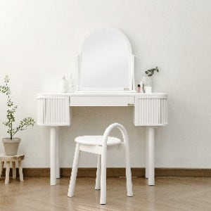 [Loydn White] 솔티드 템바보드 수납 화장대 세트 1100 거울 포함 (스툴선택)