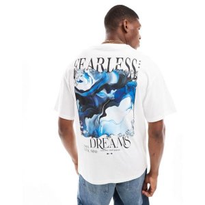 Fearless Dreams 뒷면이 프린트된 색상의 Jack Jones 오버사이즈 티셔츠