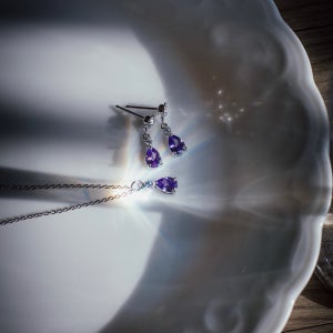 [2월 탄생석] 자수정 귀걸이 목걸이 세트, 두콩이공방