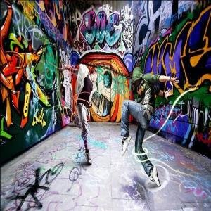 춤추는 청소년 그래피티 벽화 배경 3D 입체 벽지 종이 파레드 홈 데코