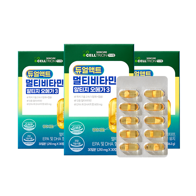 셀트리온 이너랩 <b>듀얼액트 멀티비타민 알티지 오메가3</b> 3박스