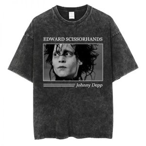 EDWARD SCISSORHANDS 팀 버튼 조니뎁 그래픽 코튼 티셔츠 여름 남성 의류 고딕 펑크 반팔 티