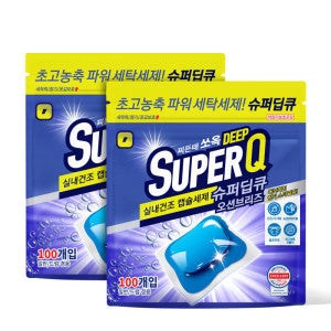 슈퍼딥큐 슈퍼딥큐 오션브리즈 100개입+100개입 캡슐세제 실내건조 고농축 대용량 세탁 드럼세탁기 세제