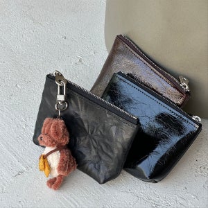 링클 소가죽&양가죽 미니 지퍼 차키 파우치, 썬데이스카